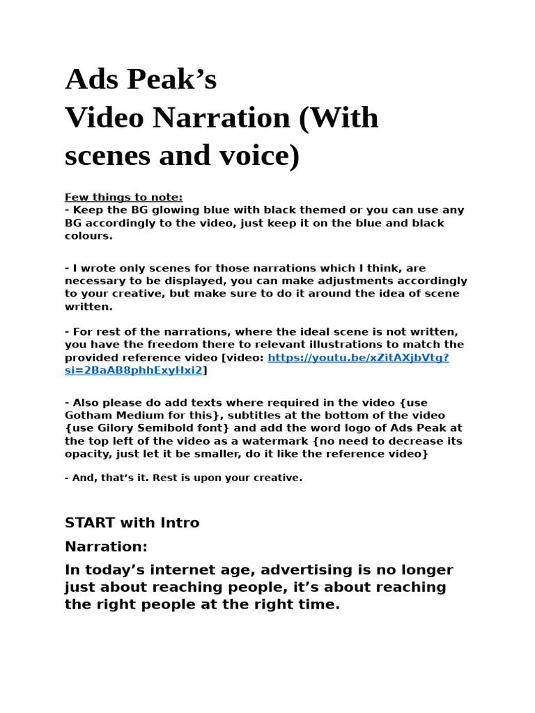 Narration Script AdsPeak | PDF | Advertising | Target Audience