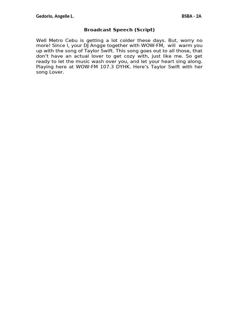 Broadcast Speech (Script) | PDF