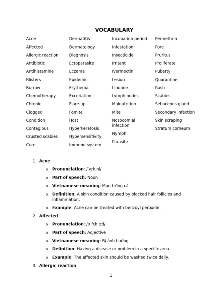 Skin Condition Vocabulary Guide | PDF | Dermatitis | Cutaneous Conditions