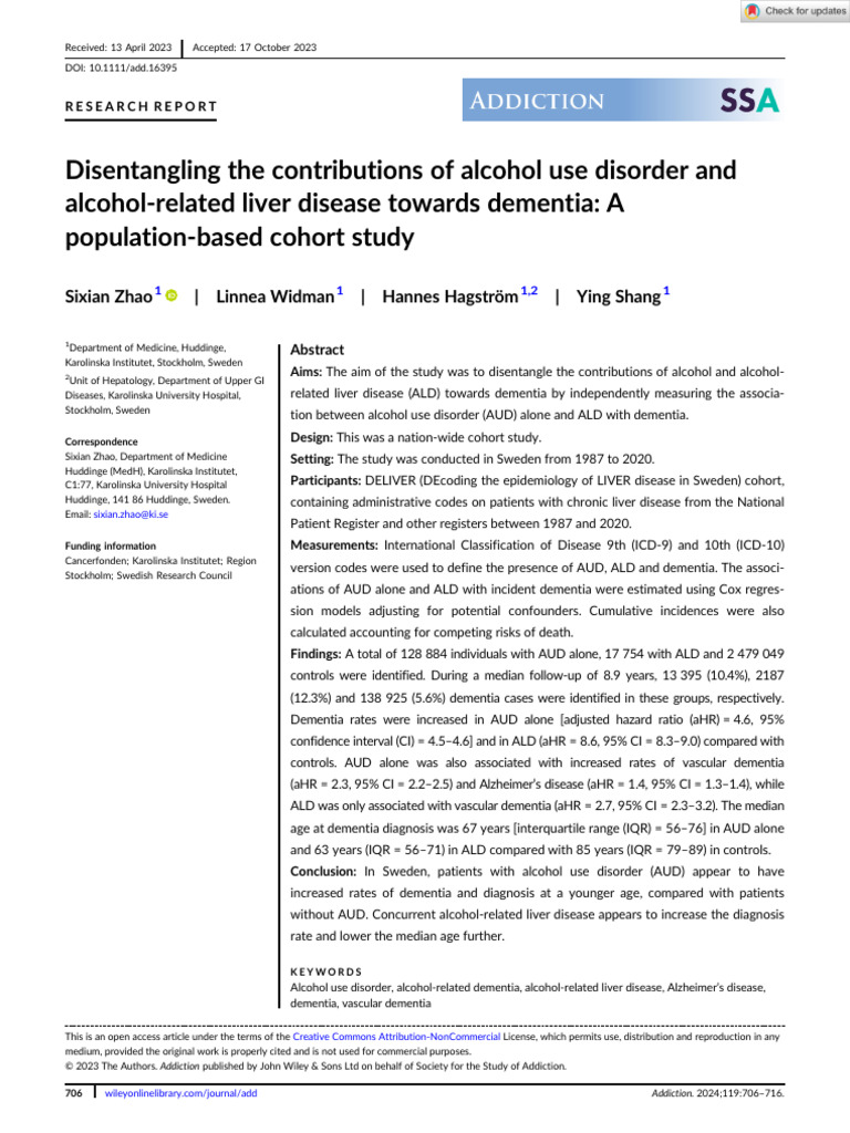 Disentangling The Contributions of Alcohol Use Disorder | PDF ...