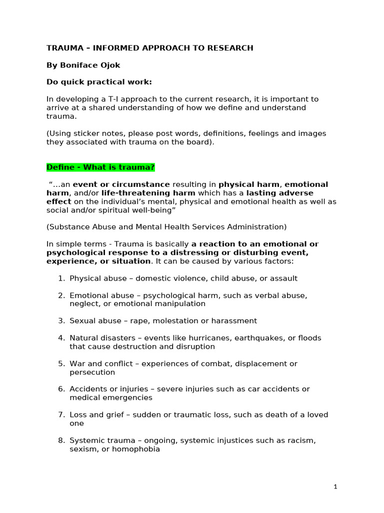 Trauma - Informed Approach Research | PDF | Psychological Trauma ...