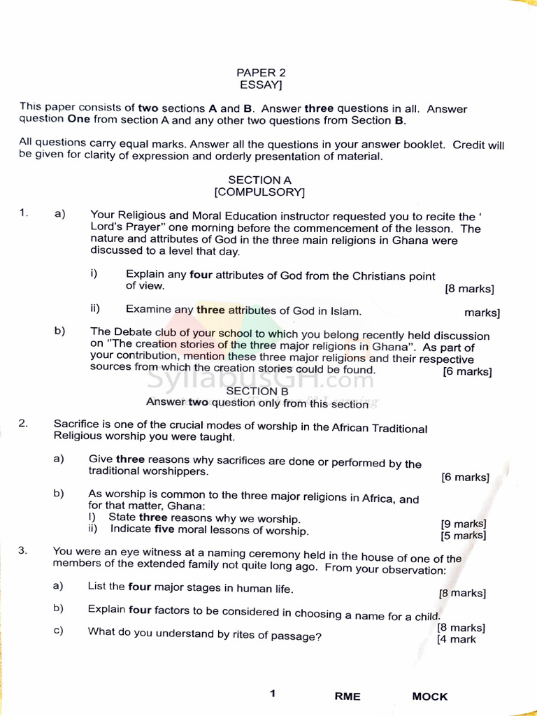 2025 RME Mock Exam Questions and Answers | PDF | Marriage | Worship