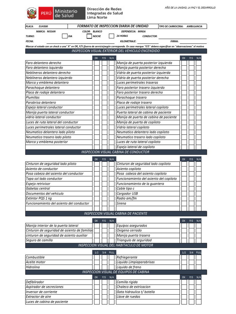 Inspección Diaria de Ambulancia NISSAN | PDF | Tecnologías automotrices ...