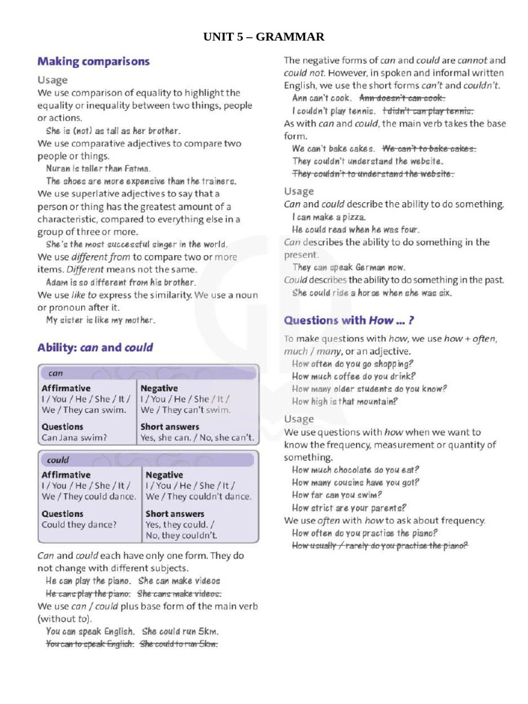 Grade 7 Grammar Unit 5 | PDF