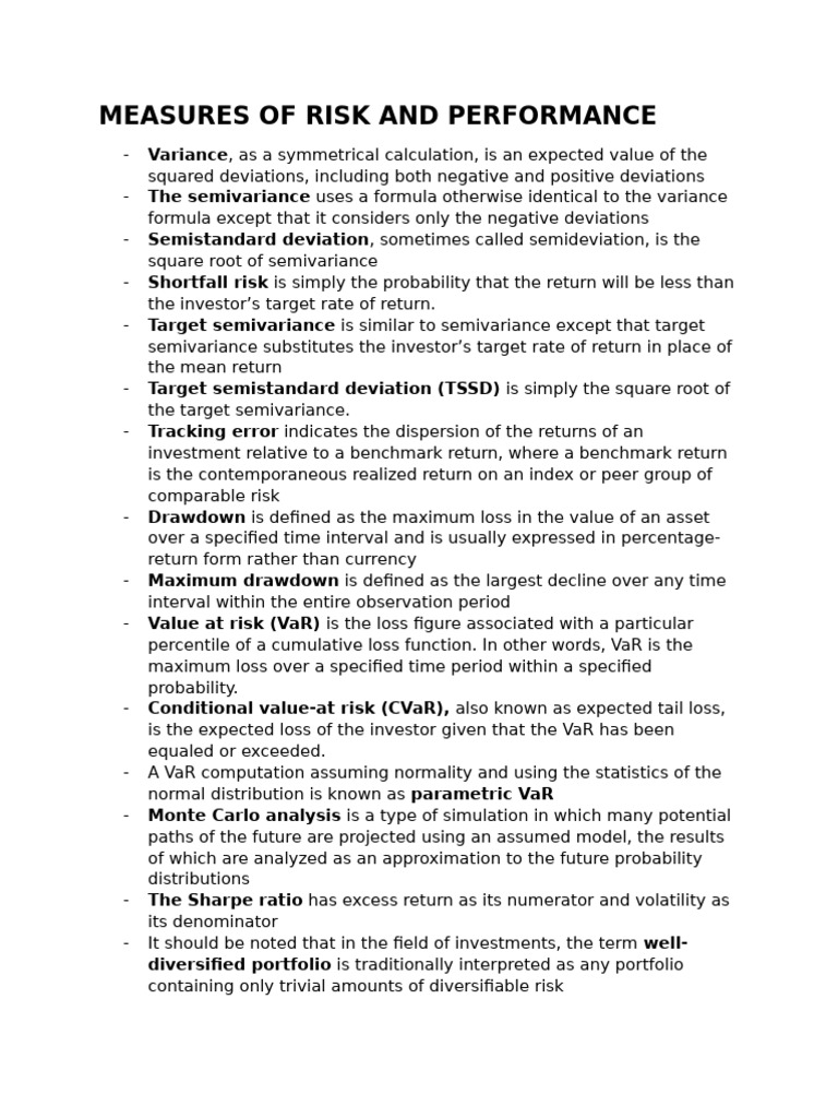 Risk and Performance Measurement Metrics | PDF | Variance | Value At Risk