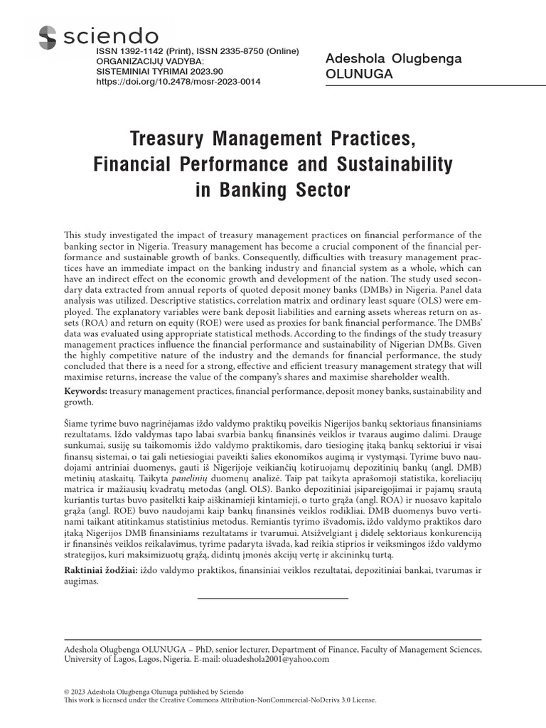 Treasury Management in Nigerian Banks | PDF | Banks | P Value