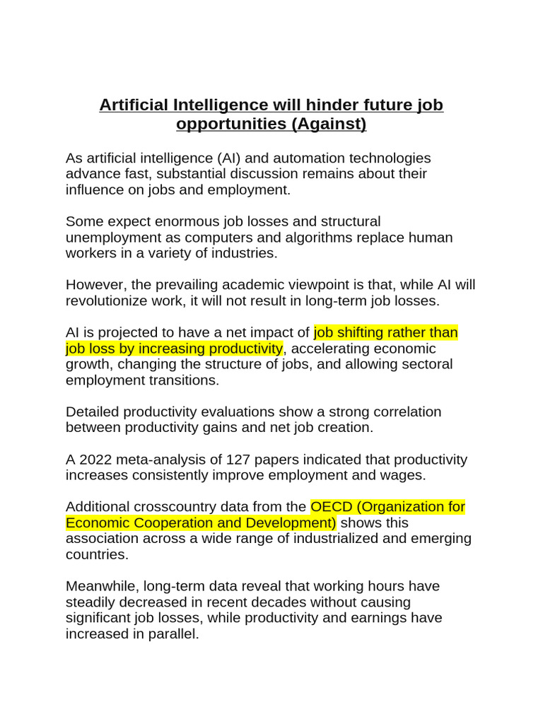 Artificial Intelligence Will Hinder Future Job Opportunities | PDF ...