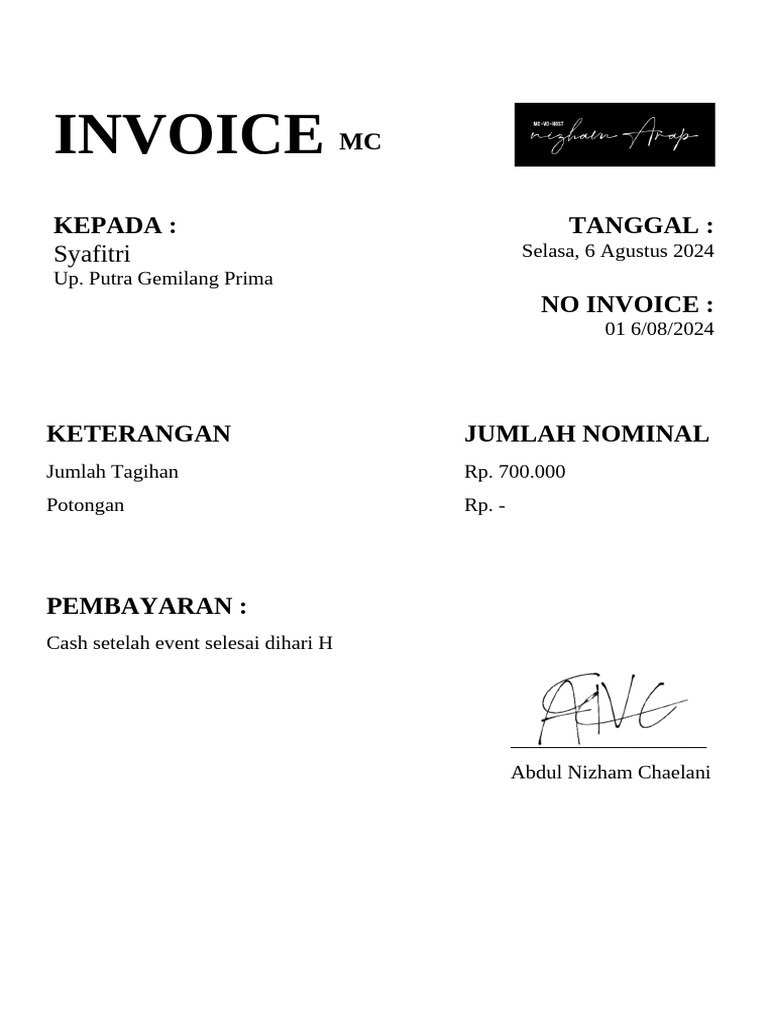 Invoice MC untuk Syafitri | PDF
