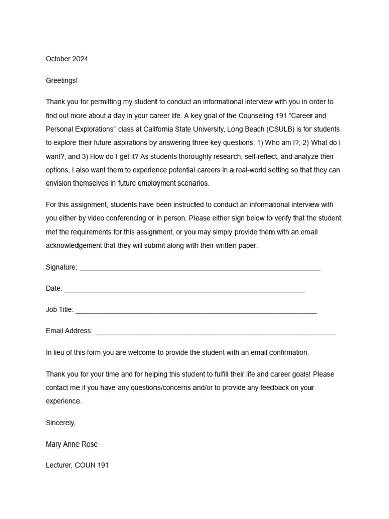 Informational Interview Assignment Notice | PDF