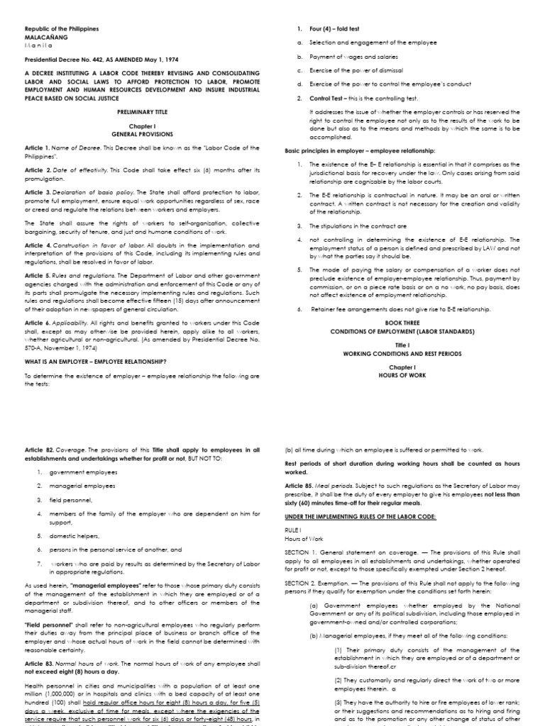 (Print) Notes On Labor Code of The Philippines (PD No. 442) | PDF ...