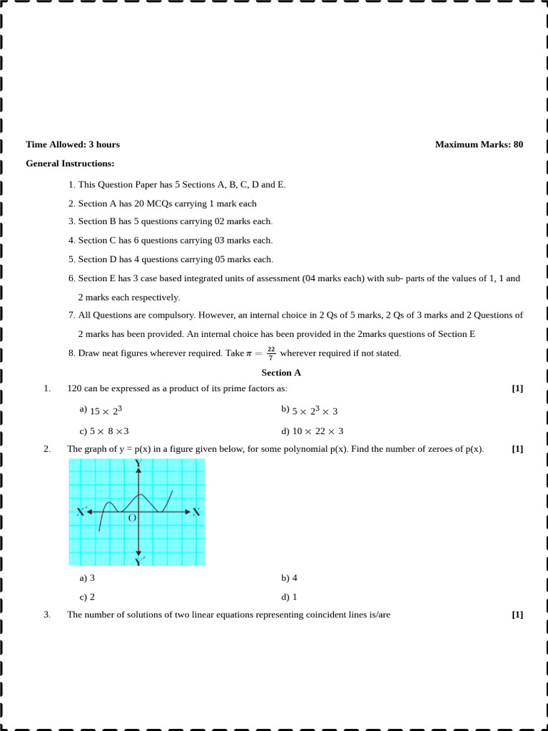 Class X Mathematics Sample Paper 2024 | PDF | Circle | Angle