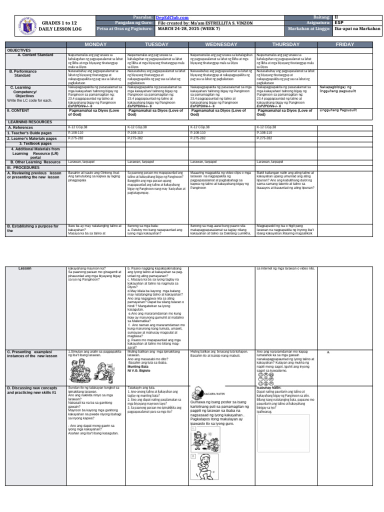 DLL - Esp 2 - Q4 - W7 | PDF
