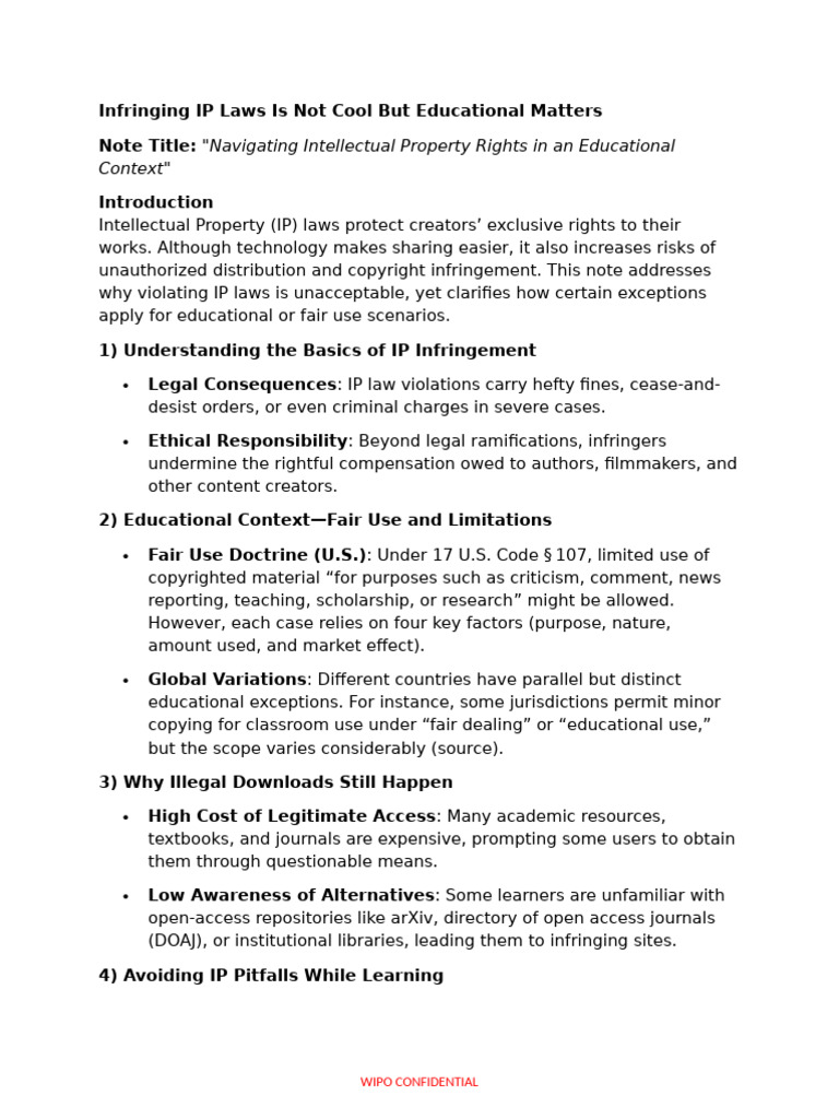 Infringing IP Laws Is Not Cool But Educational Matters | PDF ...