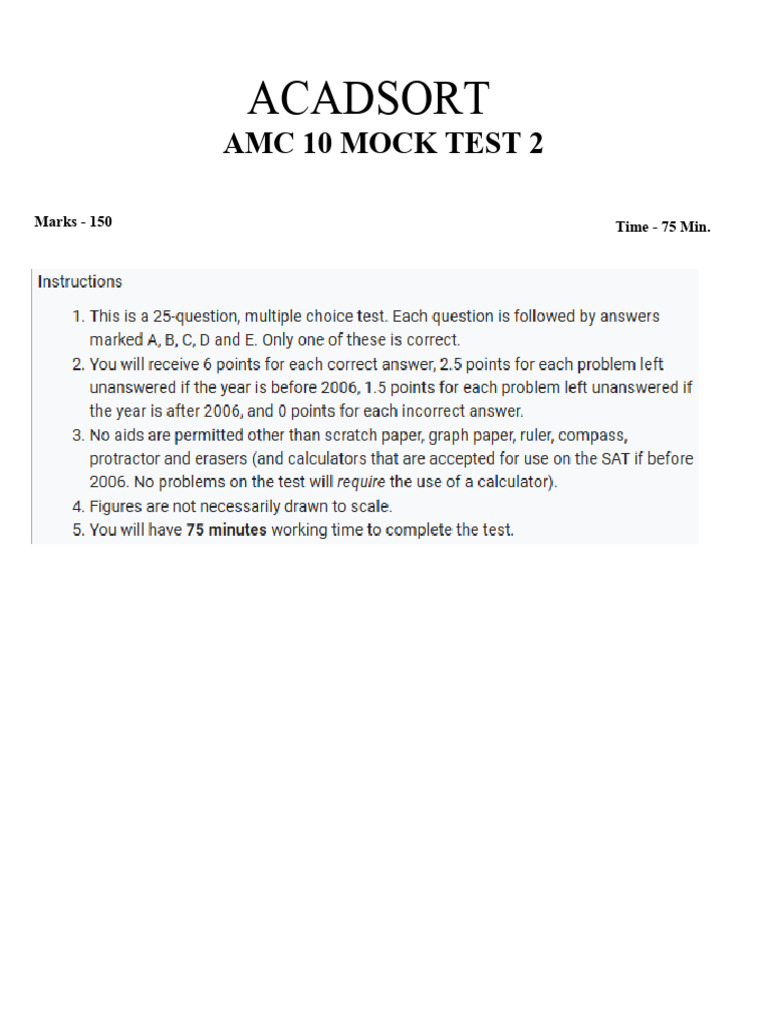 AMC 10 Mock Test January 2016 | PDF | Elementary Geometry | Mathematics