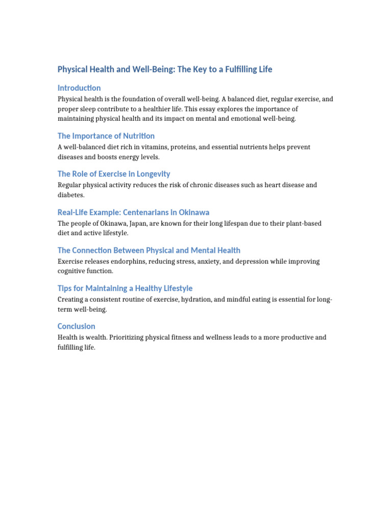 Importance of Physical Health and Wellness | PDF