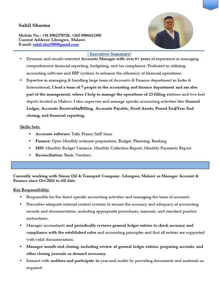 Sahil Sharma Account & Finance CV | PDF | Value Added Tax | Budget
