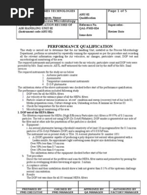 AHU 2 Performance Qualification