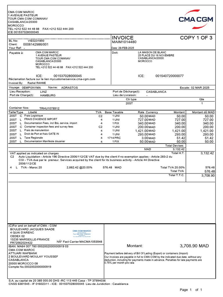 CMA CGM Invoice Details - Casablanca | PDF | Economies | Public Finance