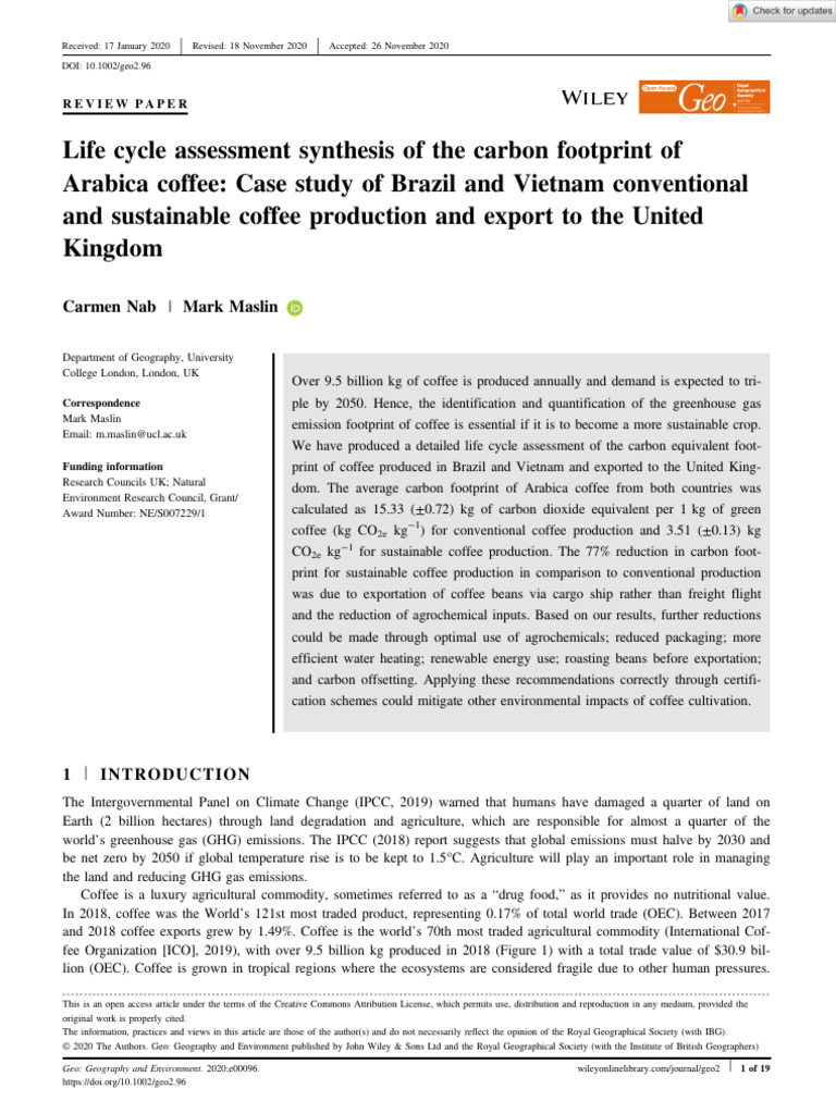 Carbon Footprint of Arabica Coffee | PDF | Life Cycle Assessment ...