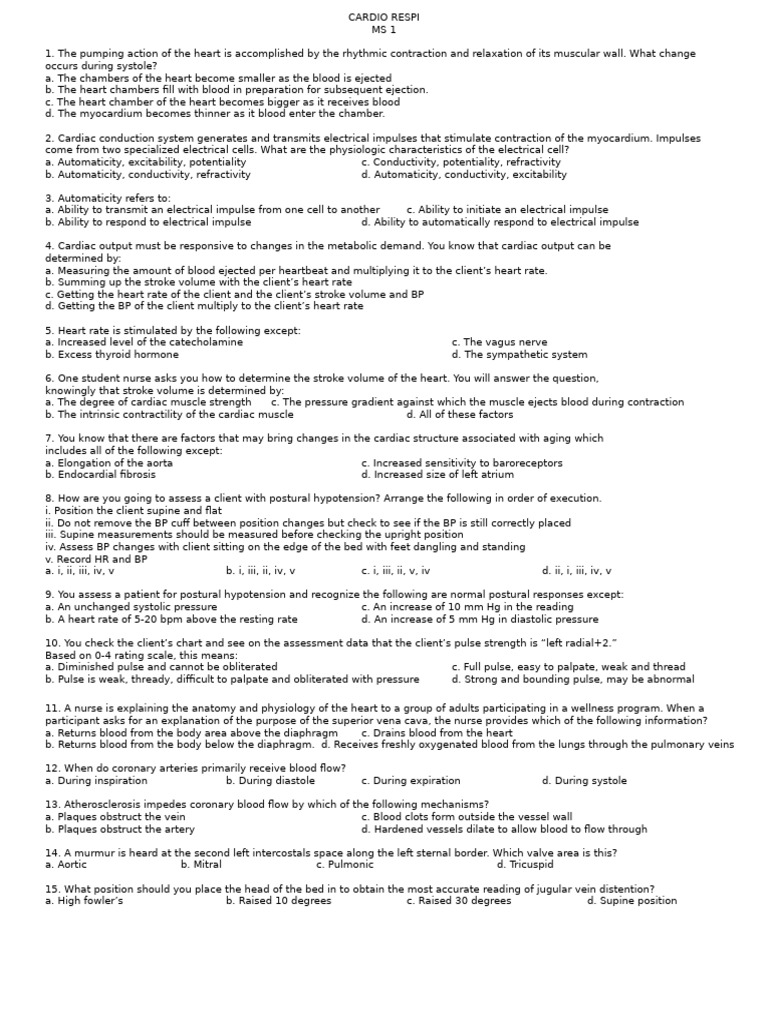Cardiac Physiology and Assessment Quiz | PDF | Heart | Myocardial ...