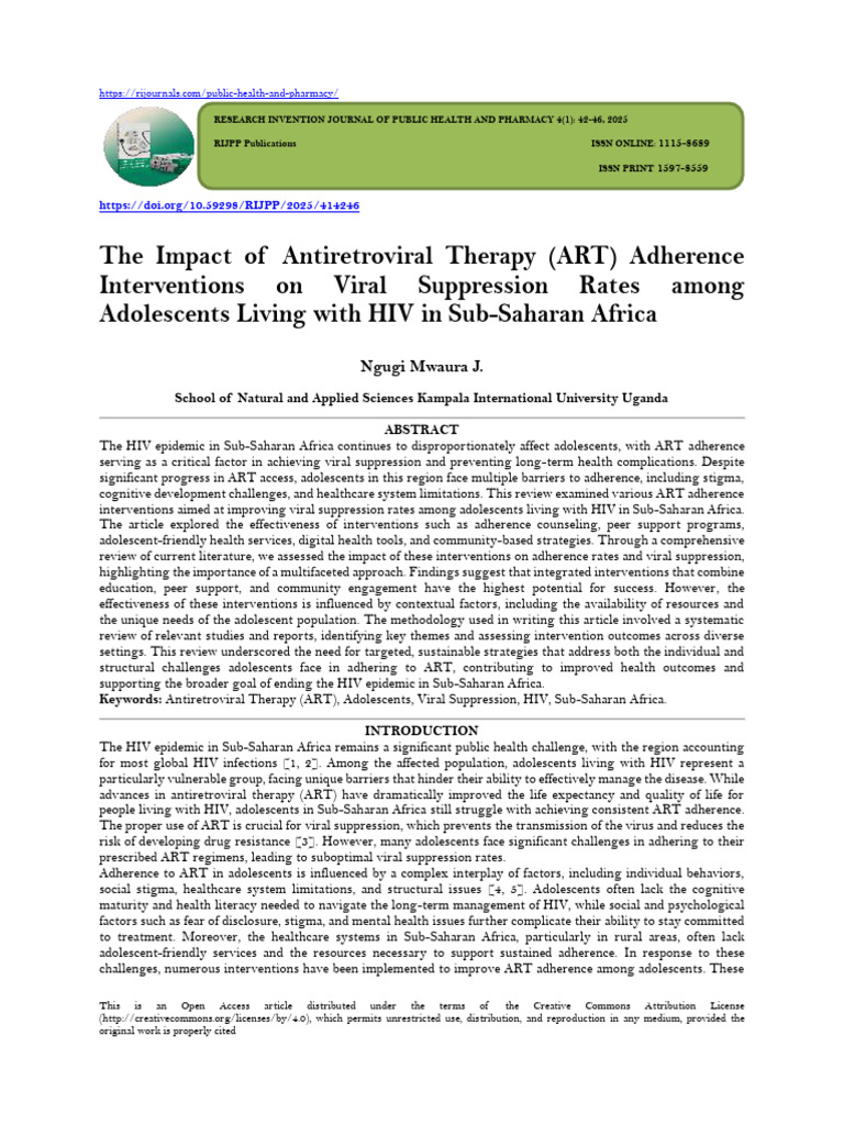The Impact of Antiretroviral Therapy (ART) Adherence Interventions On ...
