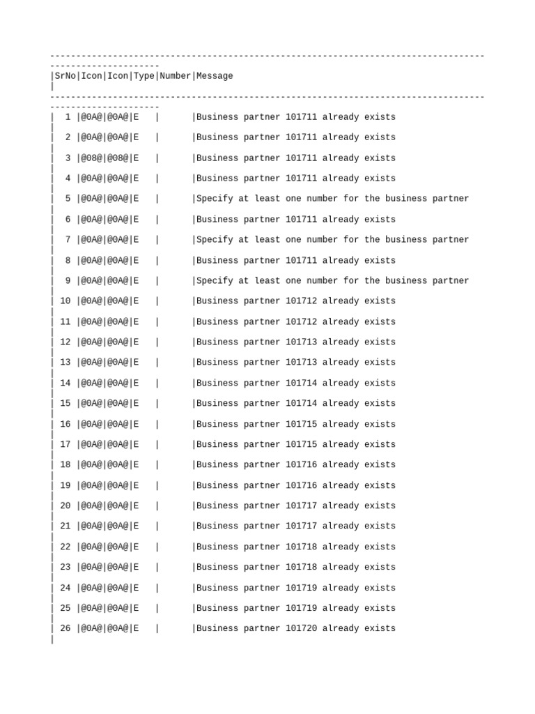 Business Partner Error Messages | PDF