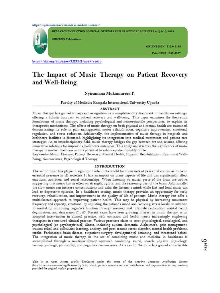 Music Therapy's Role in Patient Recovery | PDF | Psychotherapy ...
