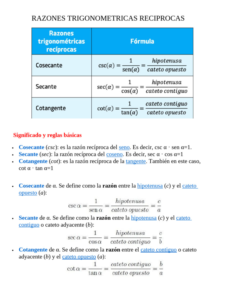 Razones Trigonométricas Recíprocas | PDF