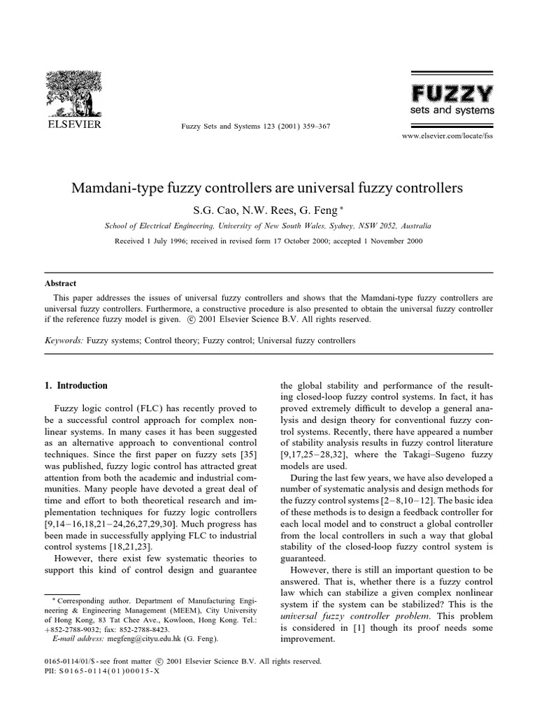 Universal Mamdani Fuzzy Controllers | PDF | Fuzzy Logic | Asymptotic ...