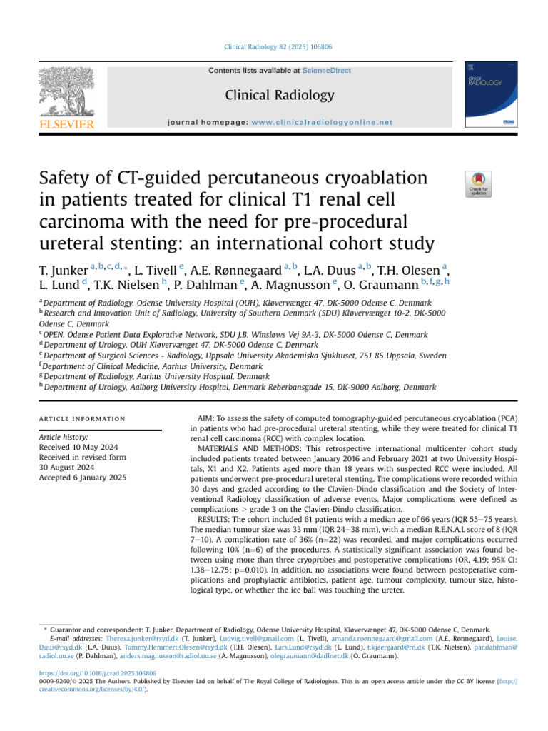 Safety of CT Guided Percutaneous Cryoablation in P | PDF | Clinical ...