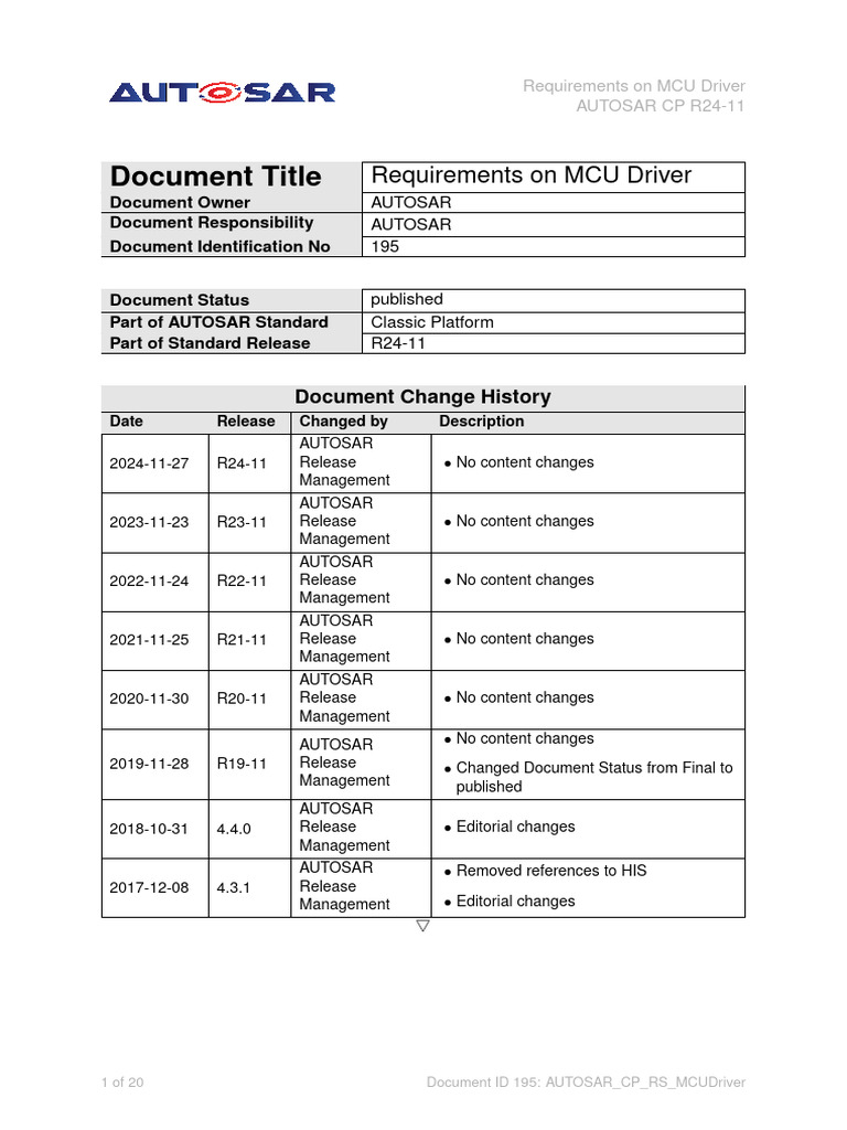 Autosar CP Rs Mcudriver | PDF | Microcontroller | Booting