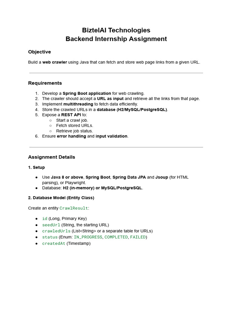 BiztelAI Backend Internship Assignment | PDF