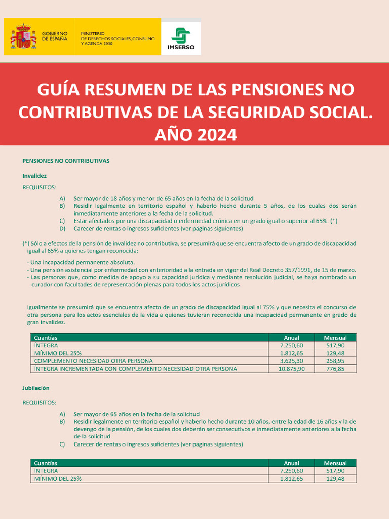 Guía Resumen de Las Pensiones No Contributivas de La Seguridad Social ...