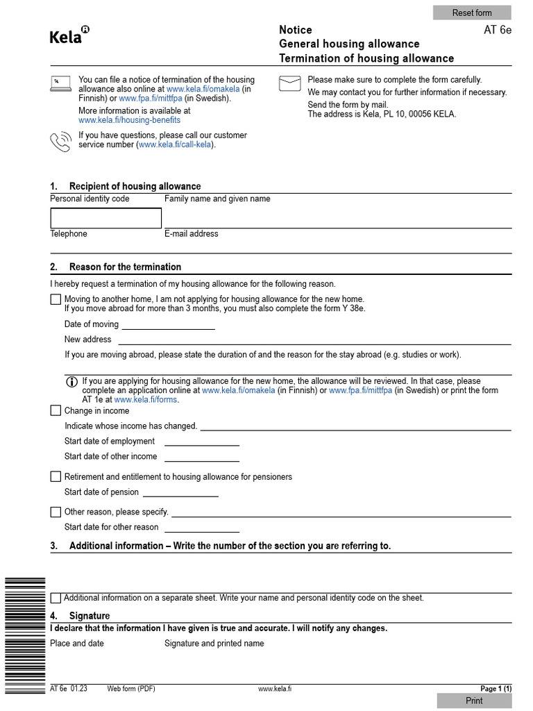 Termination of Kela Housing Allowance | PDF