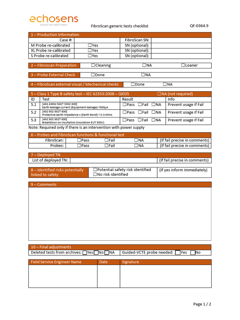FibroScan Test Checklist Overview | PDF