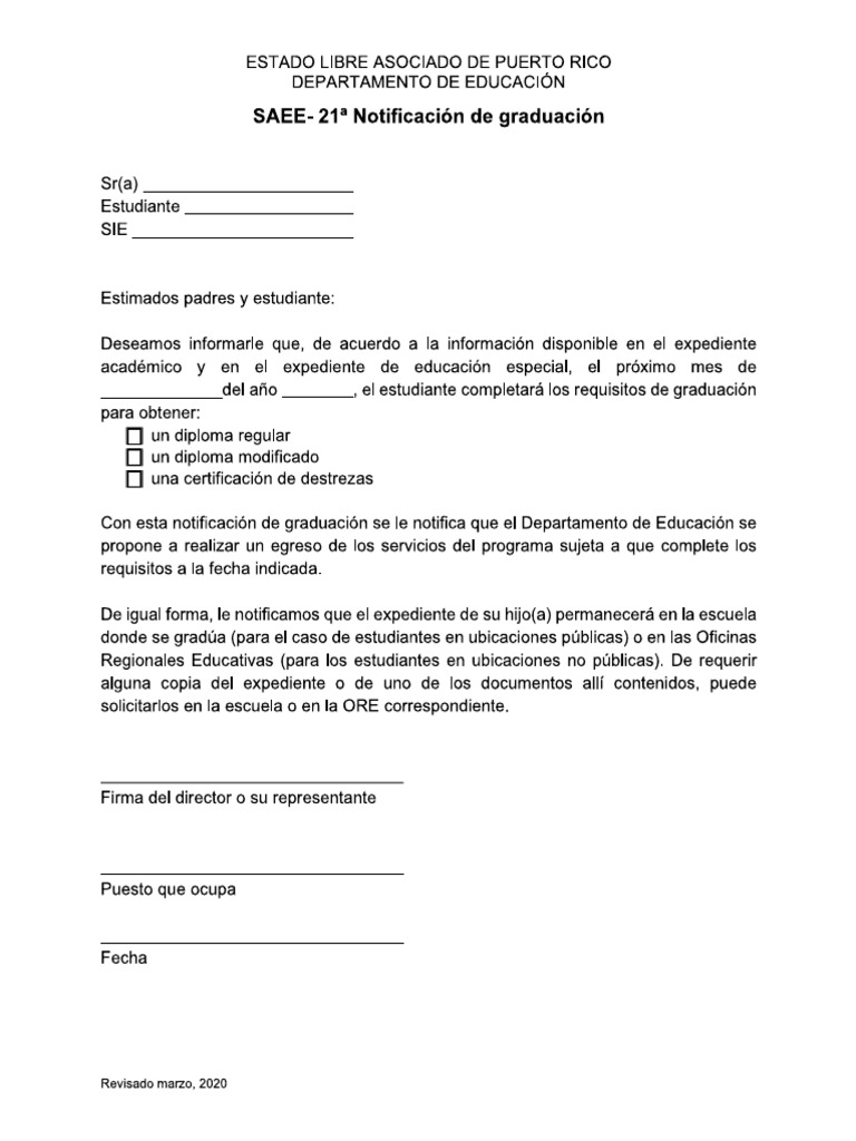 SAEE - 21a Notificación de Graduación | PDF