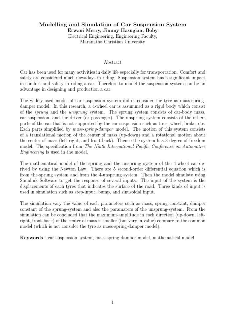 Car Suspension System Modeling | PDF | Technology & Engineering