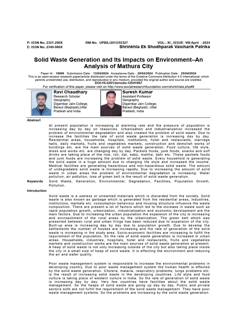 Solid Waste Impact in Mathura City | PDF | Waste | Municipal Solid Waste