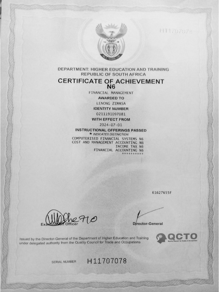 N6 Certificate | PDF