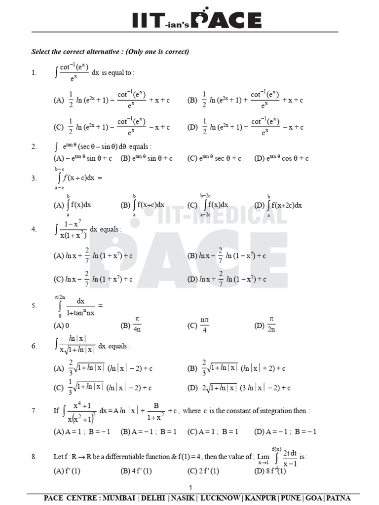 Integral Calculus Practice Questions | PDF | Mathematics | Calculus
