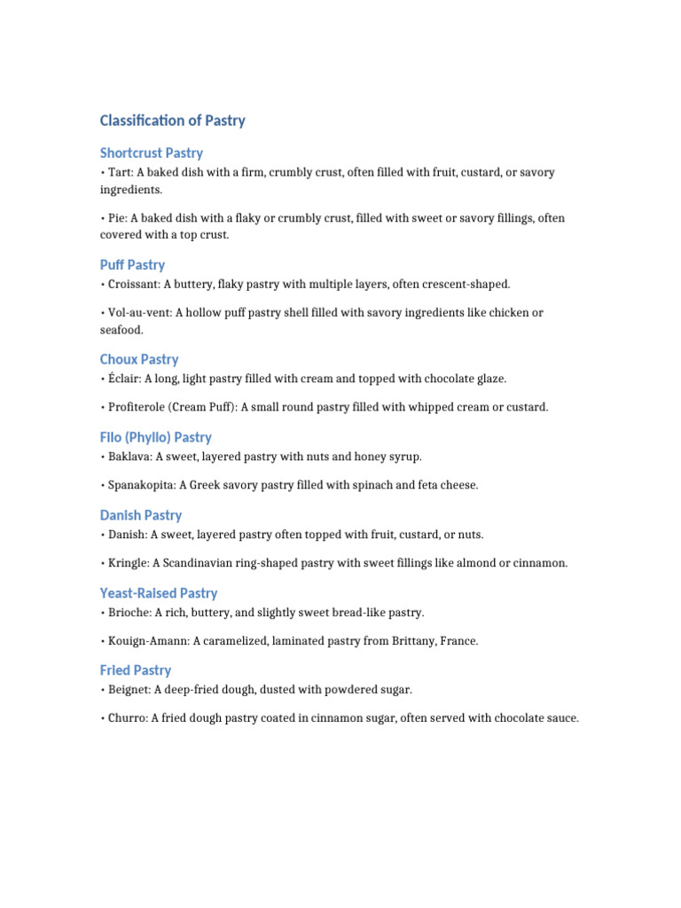 Types and Classification of Pastries | PDF
