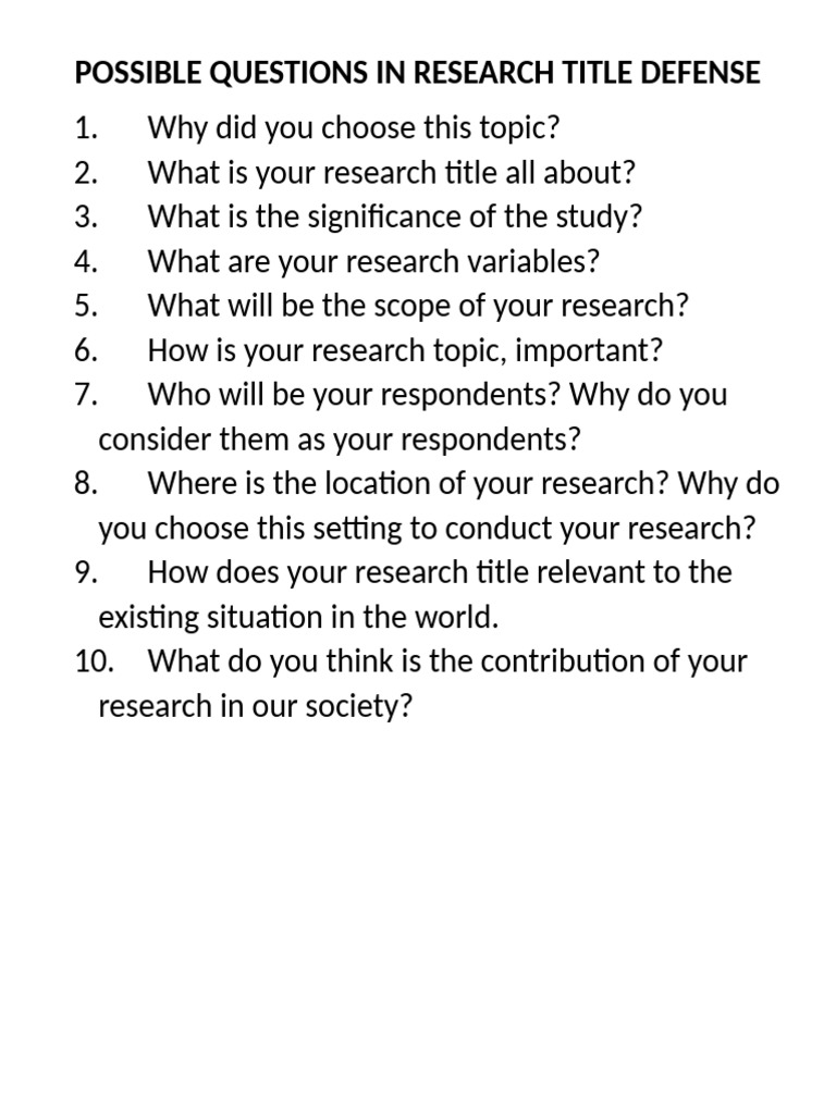 Key Questions for Research Defense | PDF