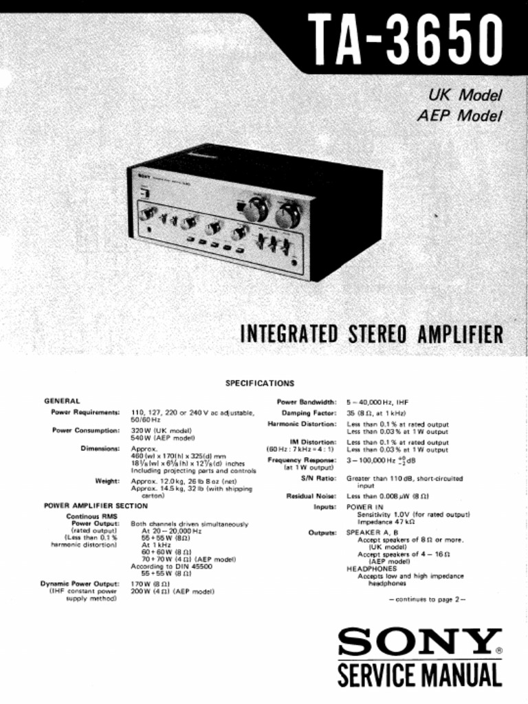 SONY TA-3650 プリメインアンプ　取説付き Sony Ta-3650 | PDF