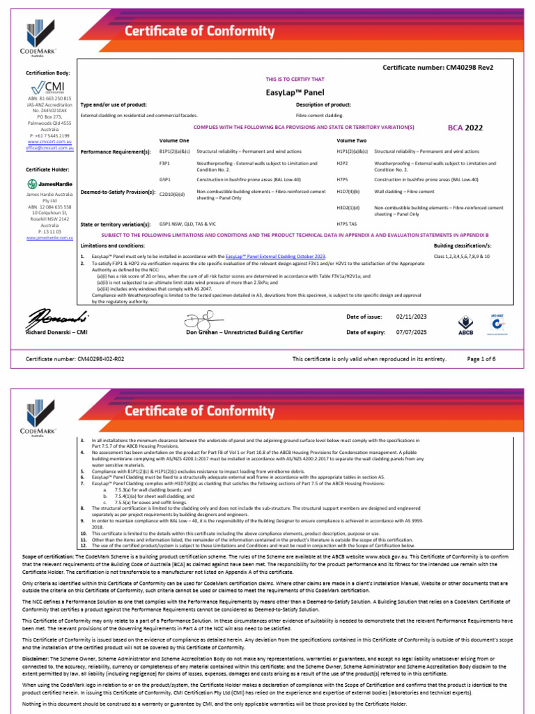 EasyLap™ Panel CodeMark Certification | PDF | Wall | Certification