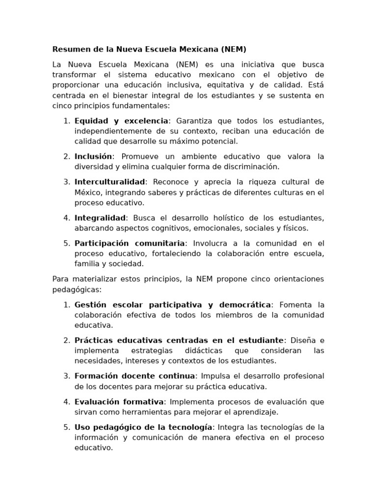 Resumen de la Nueva Escuela Mexicana | PDF | Evaluación | Maestros