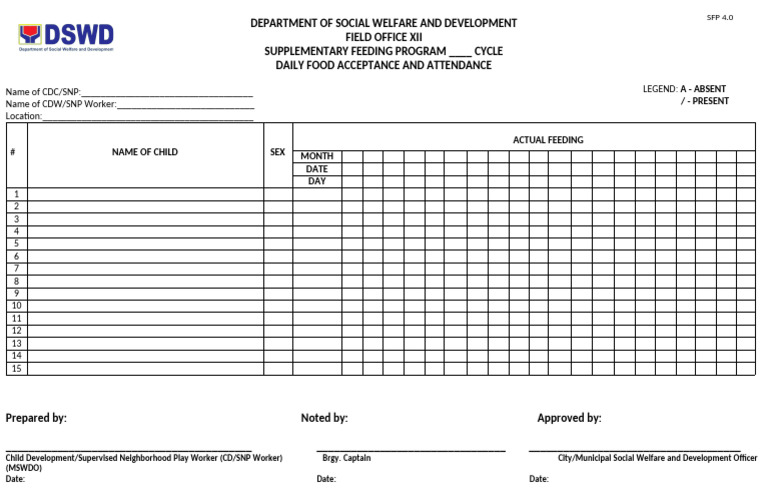 Supplementary Feeding Program Form | PDF