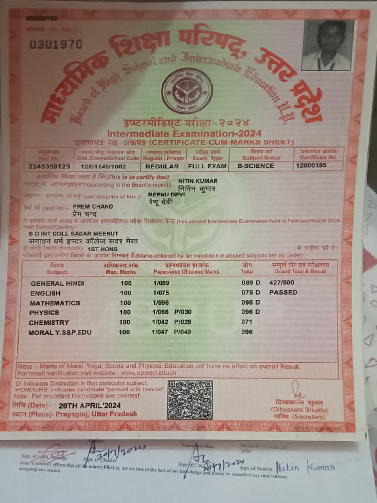 Intermediate Exam Certificate 2024 | PDF