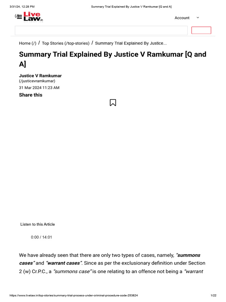 Summary Trial Insights by Justice Ramkumar | PDF | Magistrate | Plea