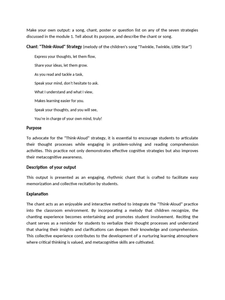 Think-Aloud Chant for Classroom Engagement | PDF