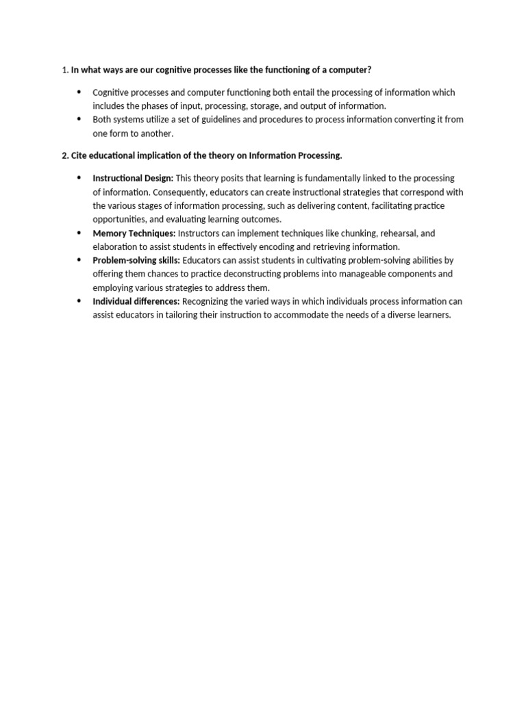Cognitive Processes vs. Computer Functions | PDF